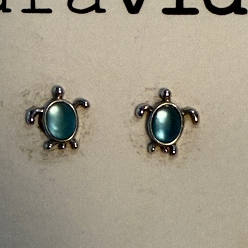 Pura Vida Silver and Teal Turtle Earrings - Picture 3 of 3